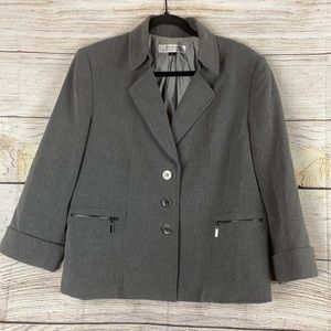 Tahari ASL Gray 3 Button Career Blazer 16
